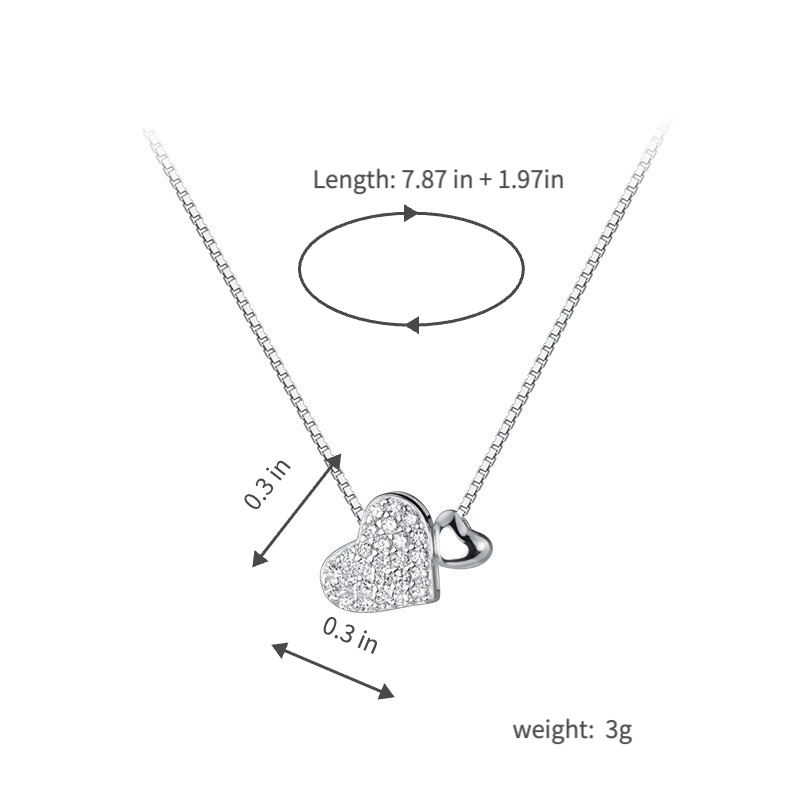 double heart pendant necklace for women crystal pavé interlocking hearts charm choker dainty layering clavicle chain sweet romantic aesthetic light luxury ins trendy costume jewelry anniversary birthday gift for girlfriend teen girls 40cm+5cm