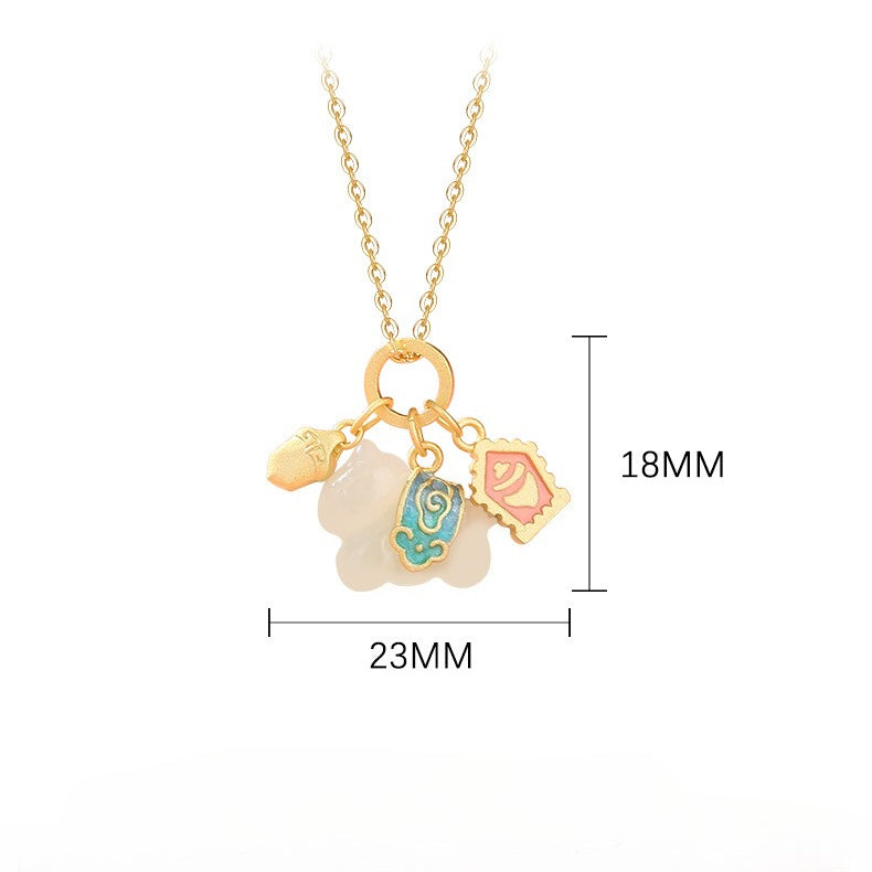 chinese zodiac horse enamel jade necklace – natural hetian jade s925 silver lucky horse pendant - star8s