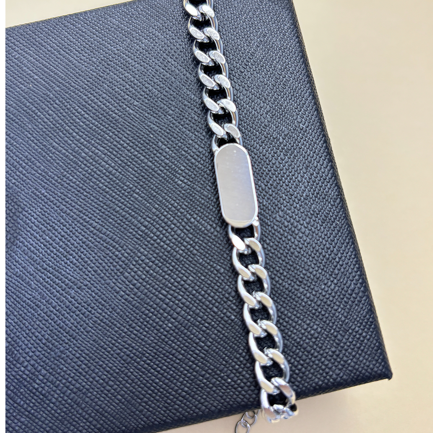 unisex stainless steel cuban link id bracelet, adjustable 7-9 inch chain bracelet