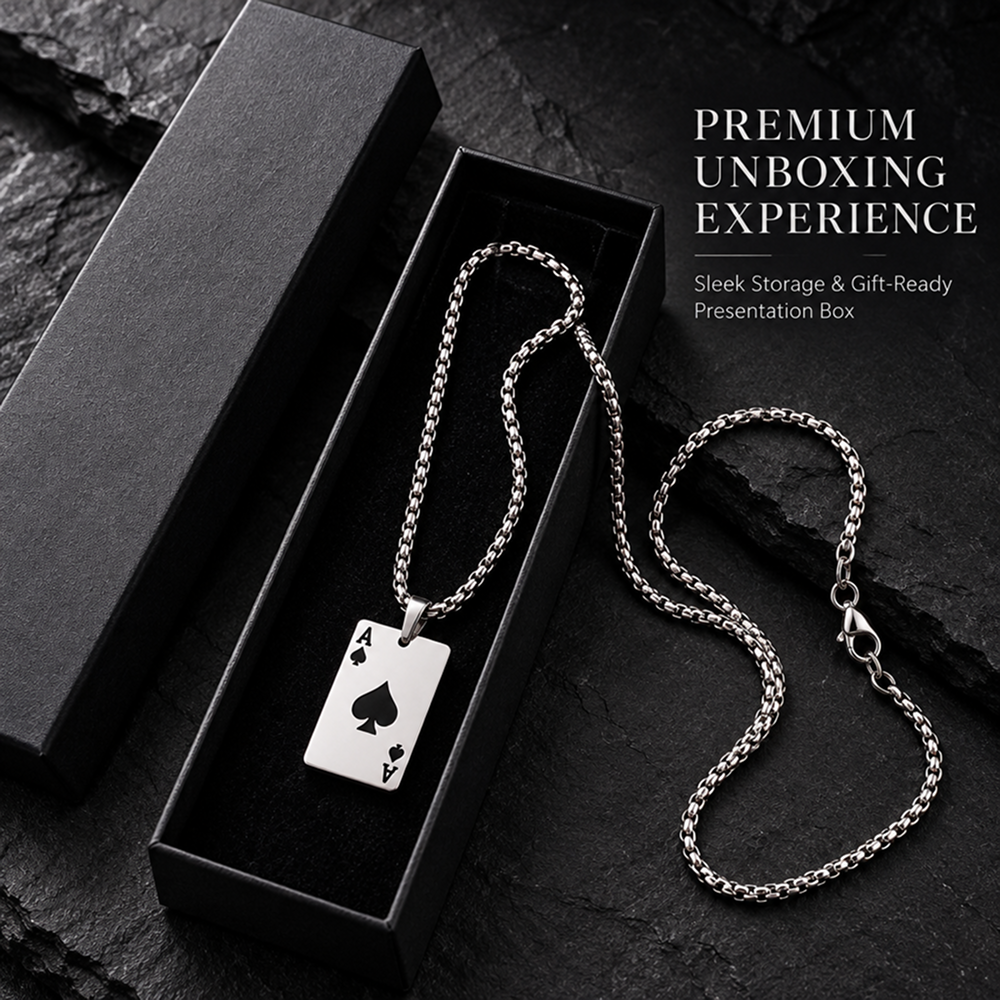 titanium steel ace of spades pendant necklace for men women unisex stainless steel playing poker card charm pendant hip hop streetwear box chain luck jewelry