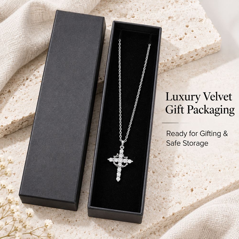 women's silver-tone brass crown cross pendant necklace with cubic zirconia