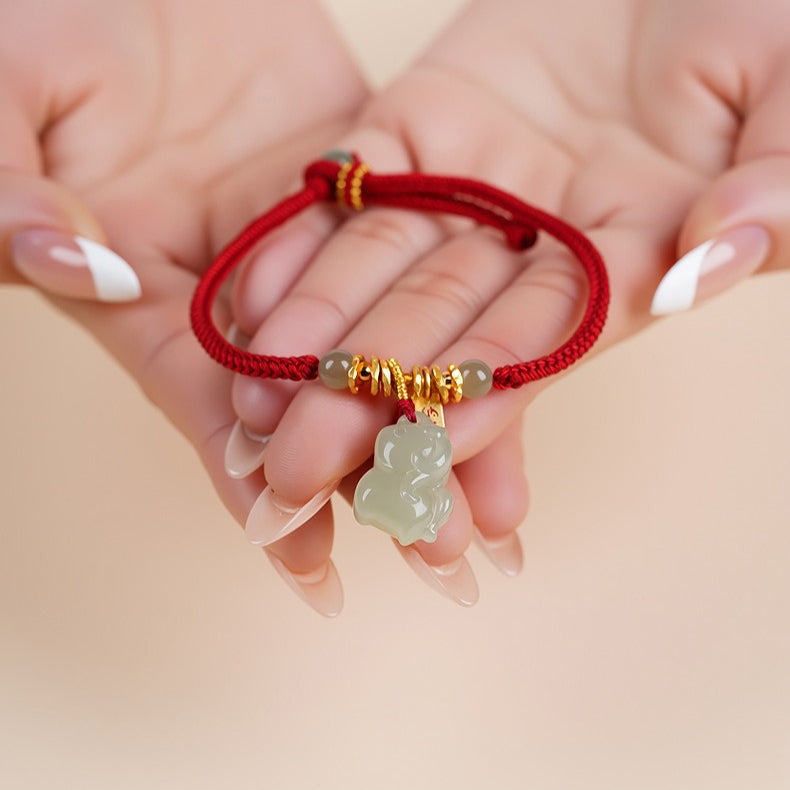 chinese zodiac horse jade red string bracelet – natural hetian jade handmade lucky bracelet for women - star8s