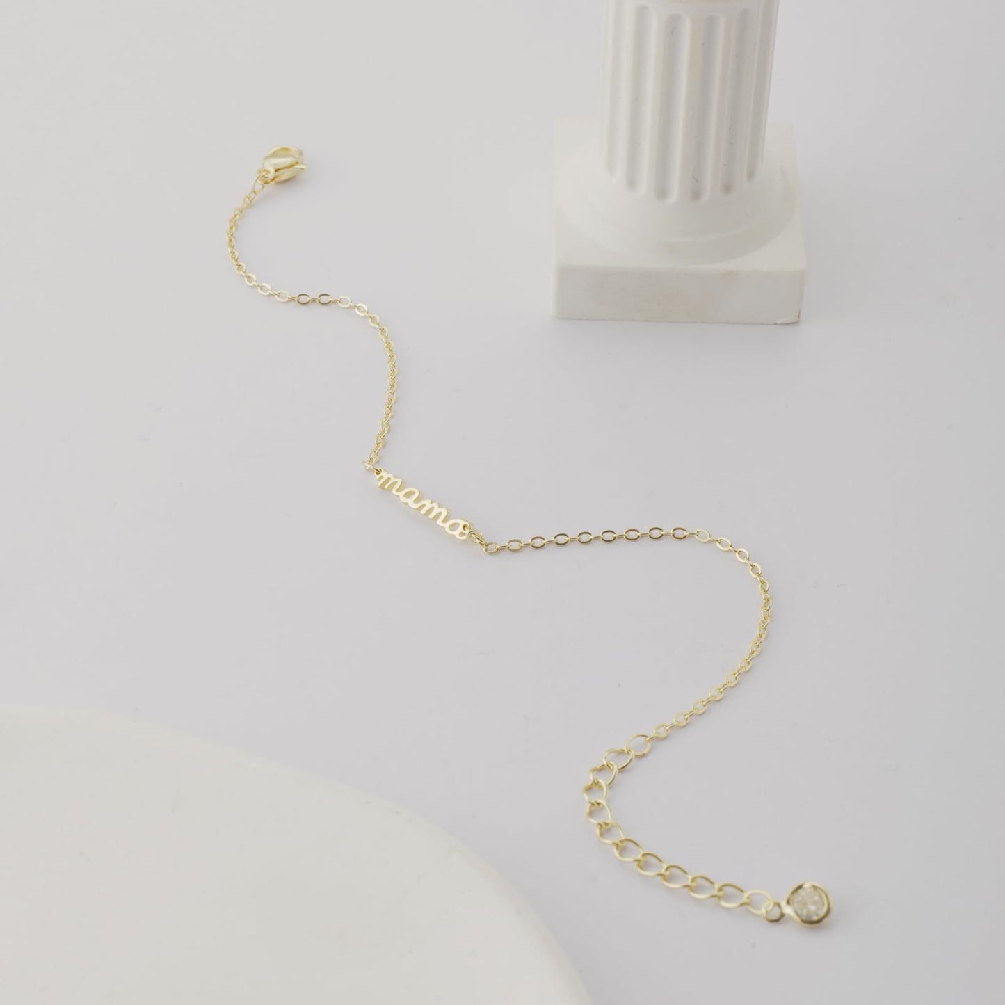 gold-tone mama bracelet for women, electroplated brass adjustable chain bracelet, dainty mother's day birthday gift for mom