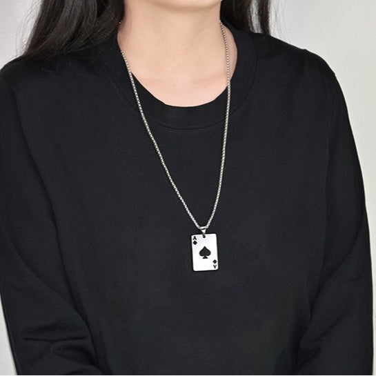 titanium steel ace of spades pendant necklace for men women unisex stainless steel playing poker card charm pendant hip hop streetwear box chain luck jewelry