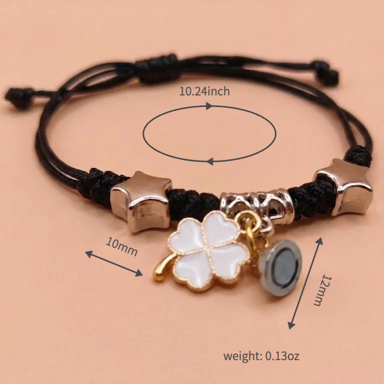 magnetic couples bracelets matching four leaf clover friendship bracelets mutual attraction braided rope cord bracelet set for boyfriend girlfriend long distance relationship jewelry gift black white 2pcs