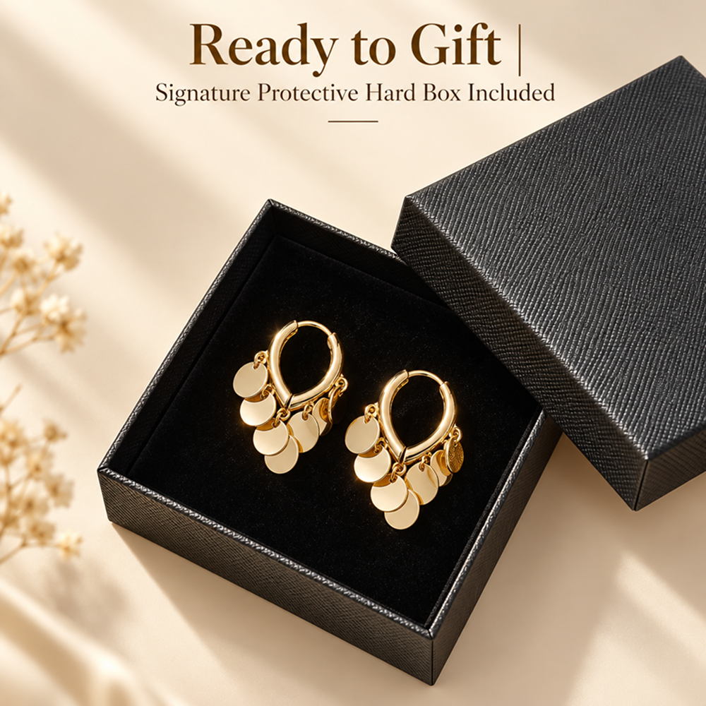 women's gold-tone electroplated brass disc fringe hoop earrings