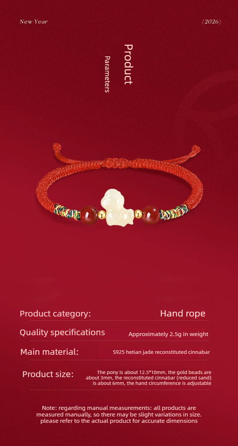 chinese zodiac horse lucky jade bracelet 2026 – natural hetian jade red string bracelet for women - star8s