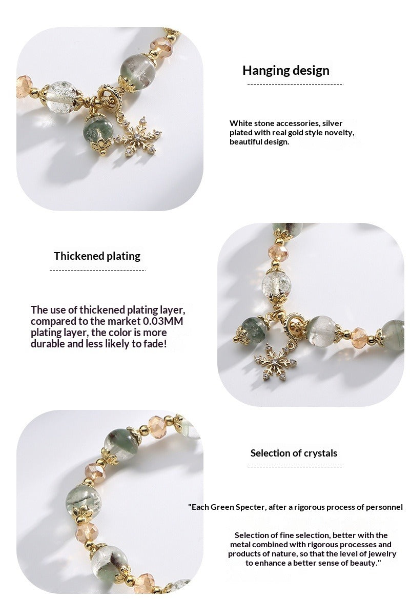 green phantom crystal charm beaded bracelet - minimalist design with snowflake pendant for women - star8s
