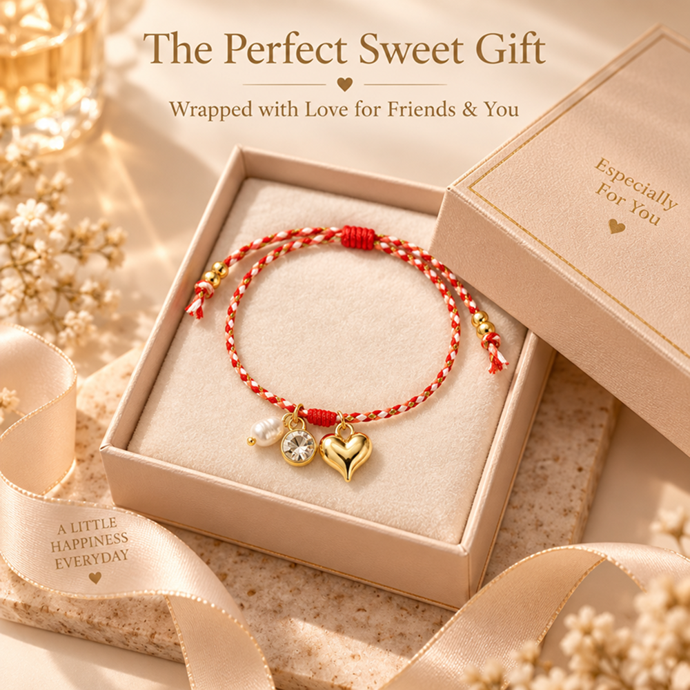 adjustable braided cord bracelet with gold-tone heart charm and sliding knot