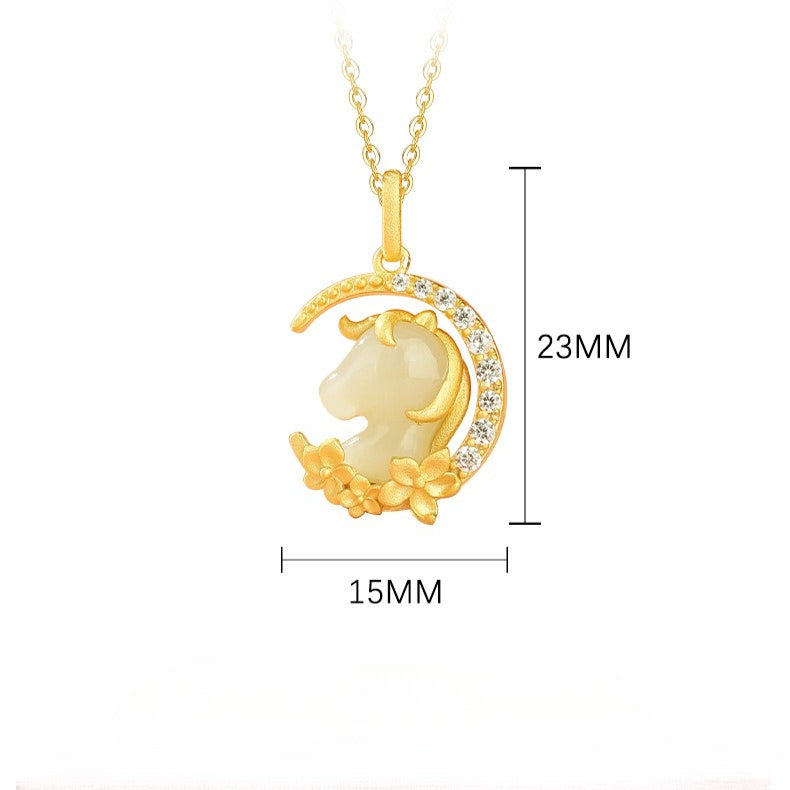 chinese zodiac dream moon silver jade necklace – s925 hetian jade horse pendant for women - star8s