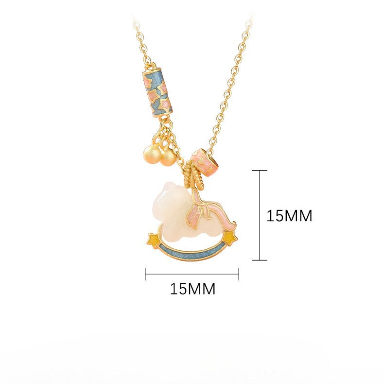 chinese zodiac horse jade necklace – natural hetian jade s925 silver rocking horse pendant for women - star8s