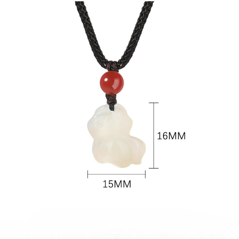 chinese zodiac horse jade necklace – natural hetian jade horse pendant with red agate for women and kids - star8s
