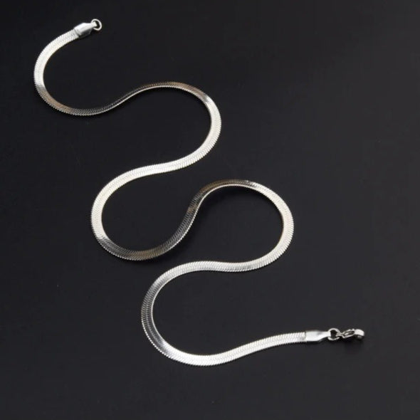 stainless steel flat snake chain necklace for men women 4mm flat herringbone chain sleek liquid blade snake bone link choker streetwear hip hop minimalist plain layering chain 50cm
