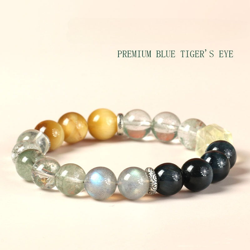 wealth green ghost crystal bracelet with yellow quartz & tiger eye | unique women’s energy bracelet