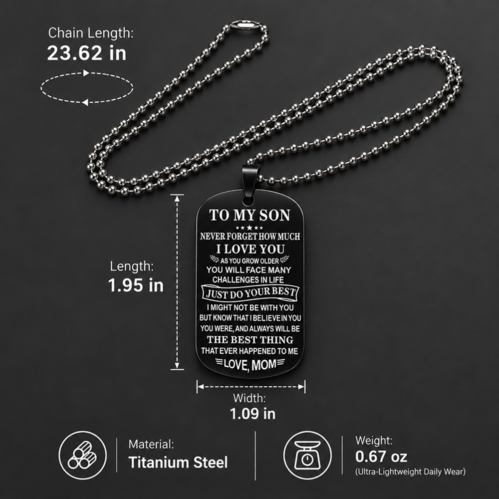 to my son stainless steel dog tag necklace with 23.62-inch ball chain, gift from mom
