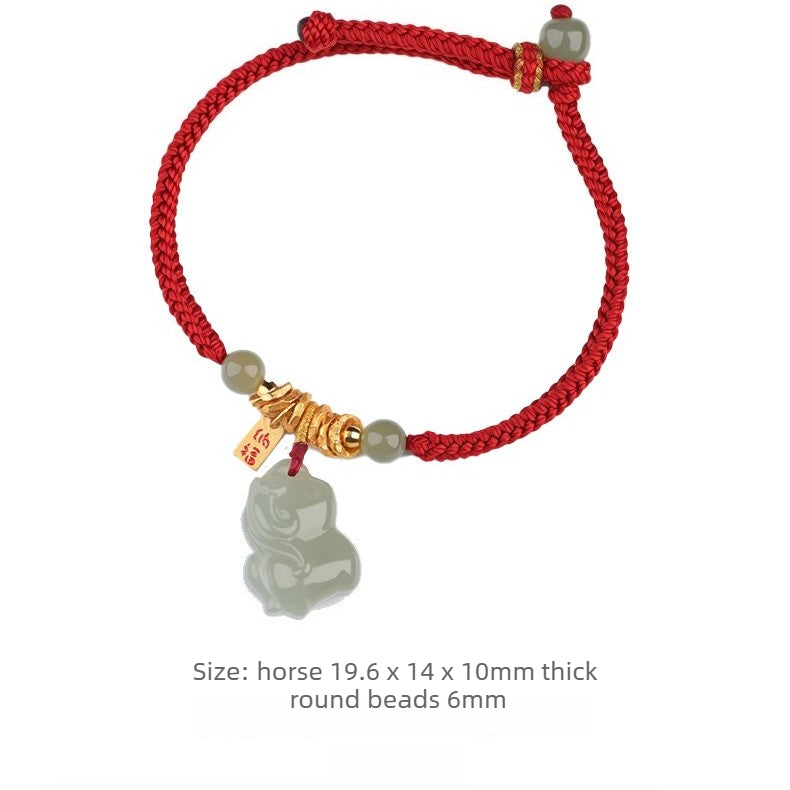 chinese zodiac horse jade red string bracelet – natural hetian jade handmade lucky bracelet for women - star8s