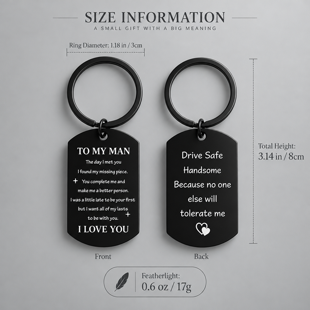 double-sided stainless steel message keychain, drive safe gift for husband or boyfriend