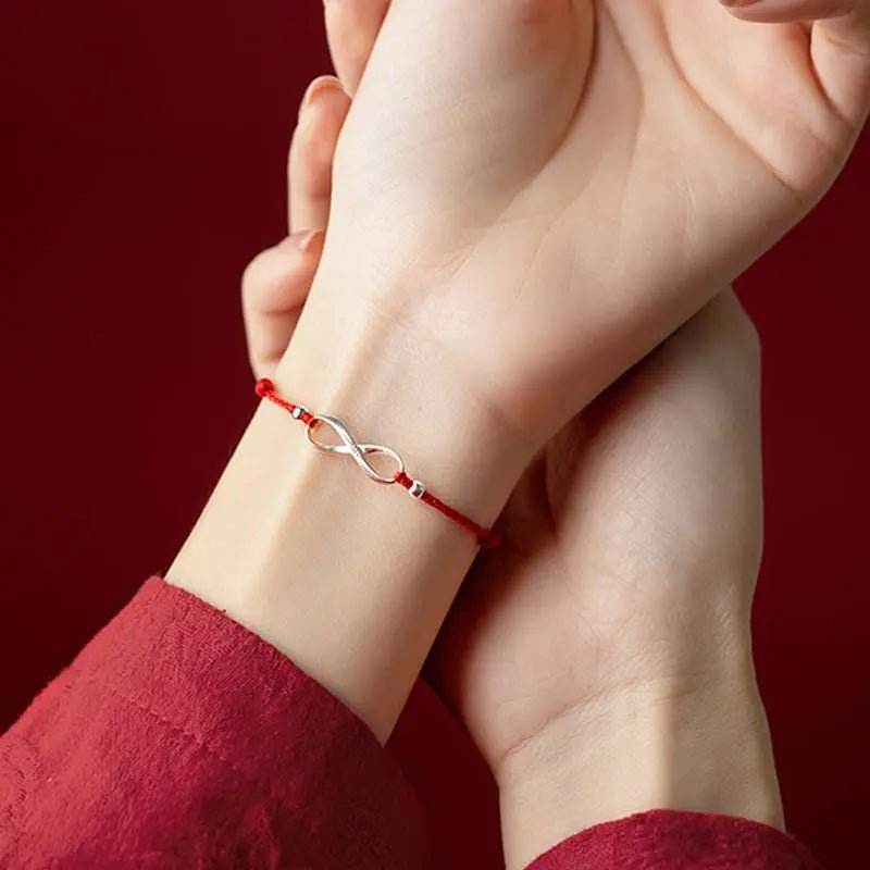 925 sterling silver endless knot red string bracelet/anklet for luck - star8s