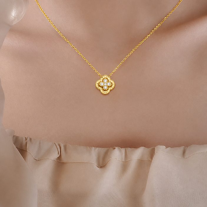 4-in-1 convertible lucky four leaf clover necklace for women gold plated lucky crystal pendant dainty choker adjustable link chain valentine day jewelry gift for her