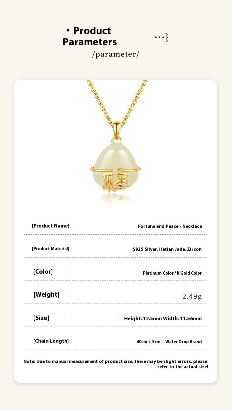 charming fu jade necklace: peace blessings hetian s925 | star8s