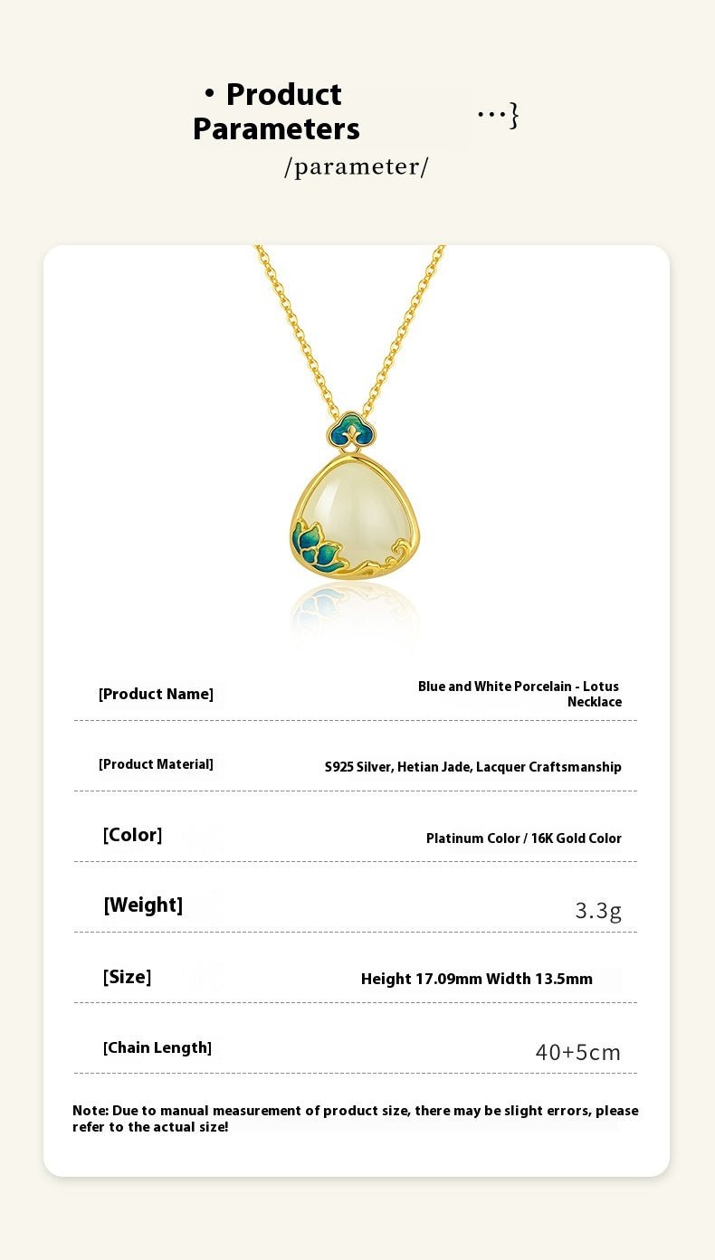 charming lotus jade necklace: blue - and - white porcelain hetian s925 | star8s