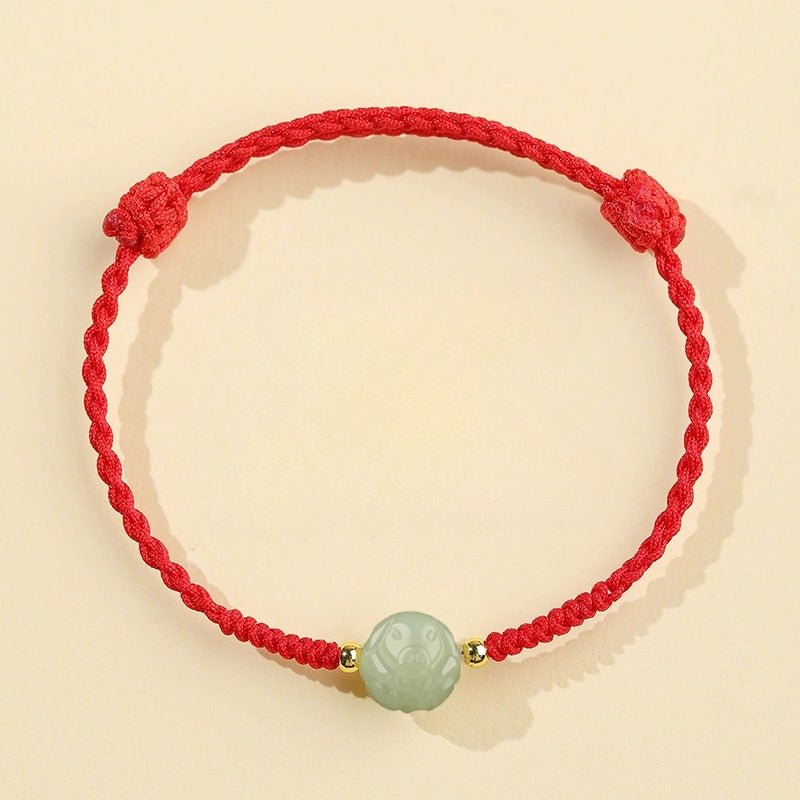 chinese zodiac jade bracelet - hetian jade & red string for luck & protection - star8s