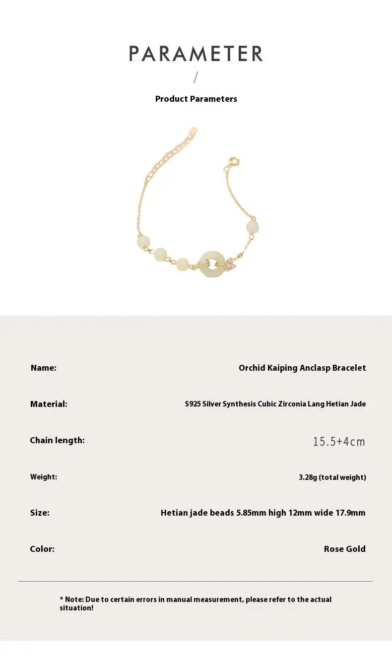 cultural jade bracelet - hetian jade, 925 silver, orchid flower, safety disc | star8s