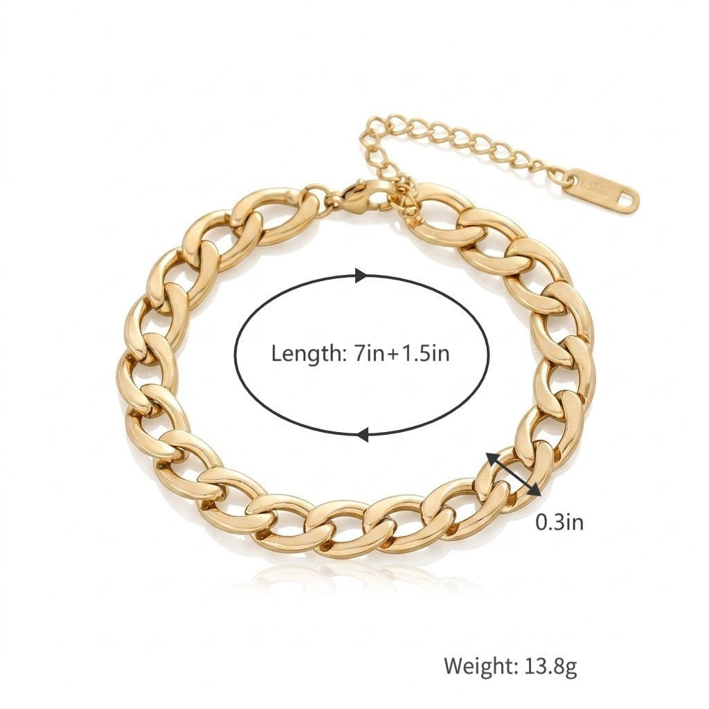 gold plated cuban link chain bracelet for men women premium brass thick heavy duty curb link chain adjustable unisex bracelet statement wrist jewelry gift