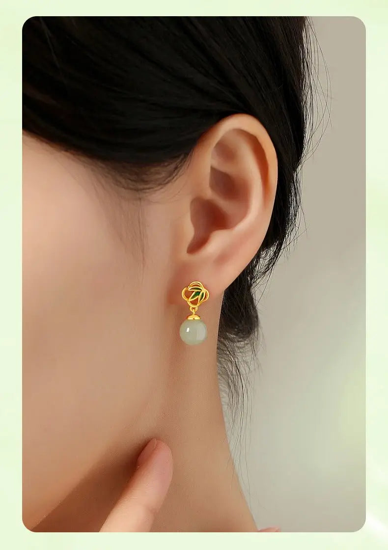 gorgeous & charming jade stud earrings: bamboo niche s925 sterling silver autumn | star8s