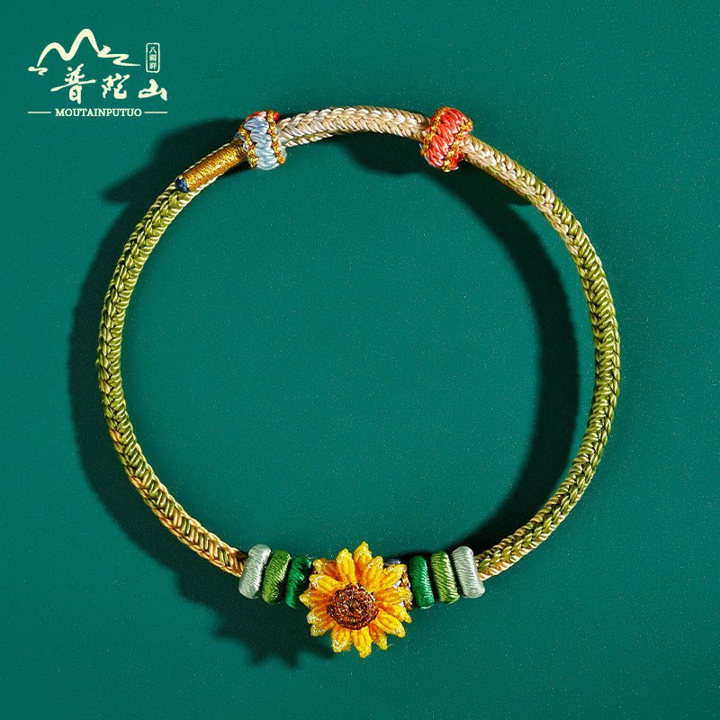 handcrafted red string bracelet – sunflower design – lucky charm for exams and success | star8s - star8s