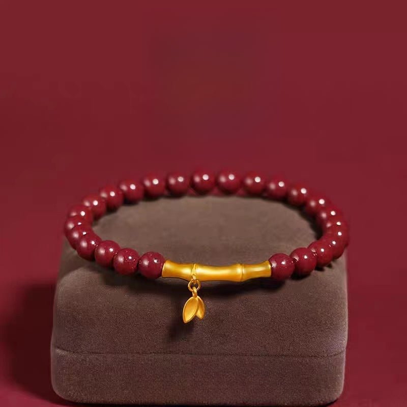 handmade bamboo segment red string bracelet with s925 silver plated gold, good luck charm for exams - star8s