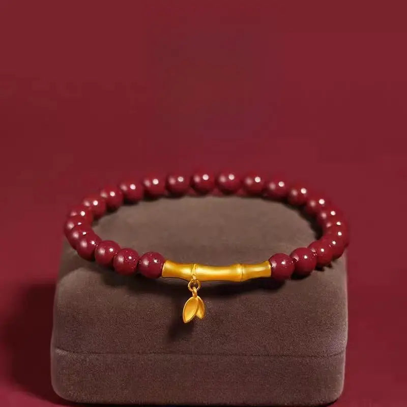 handmade bamboo segment red string bracelet with s925 silver plated gold, good luck charm for exams - star8s