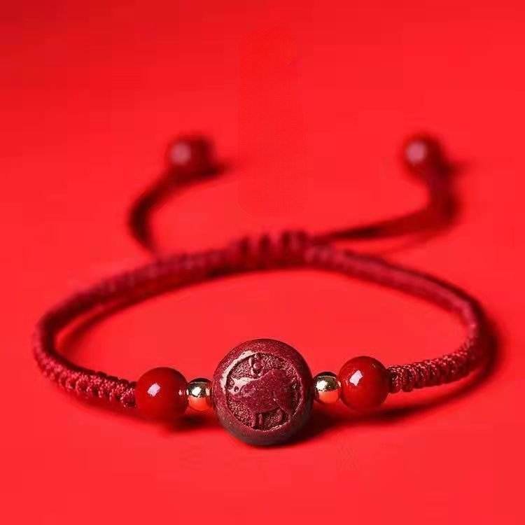 natural cinnabar zodiac bracelet, hand - woven red rope for natal year - star8s