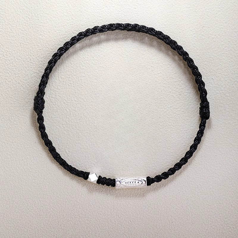 handmade red string bracelet for couples – 925 sterling silver fish bead, adjustable red & black cord - star8s