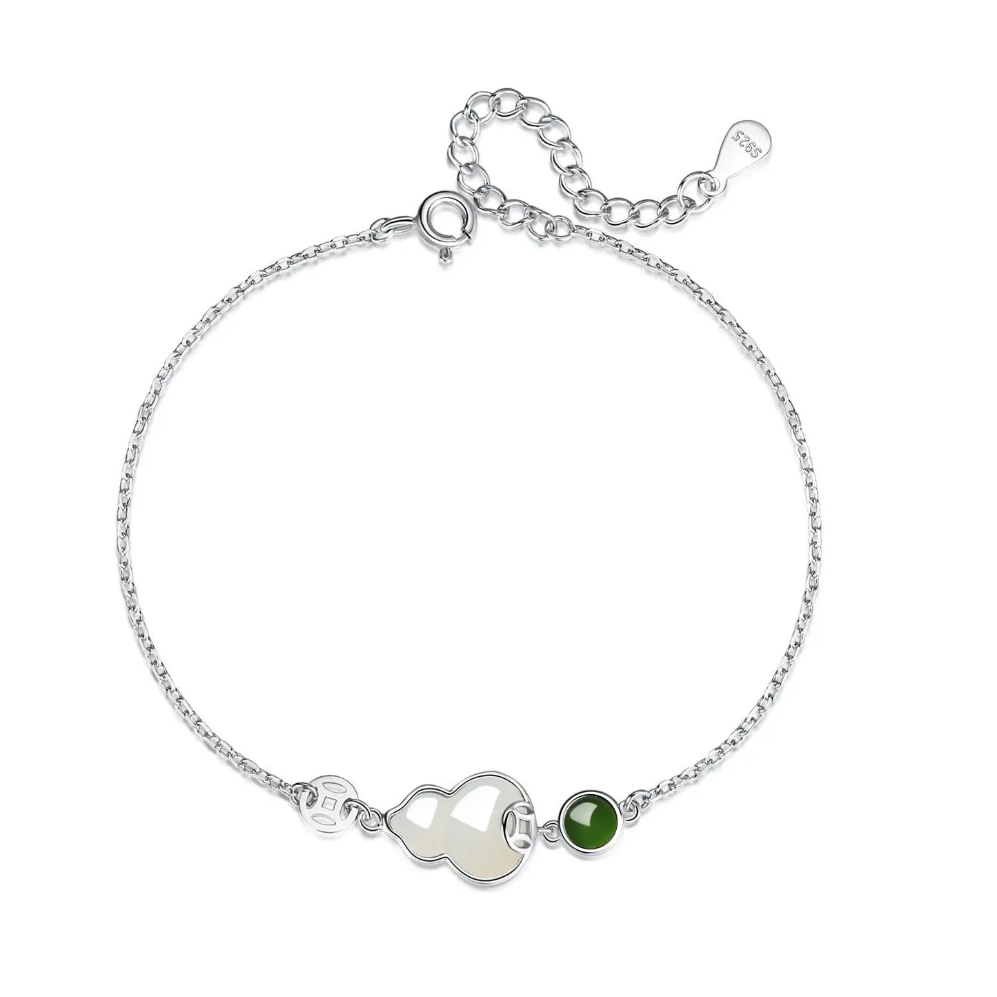 jade charm bracelet: hetian gourd fortune 925 silver | star8s