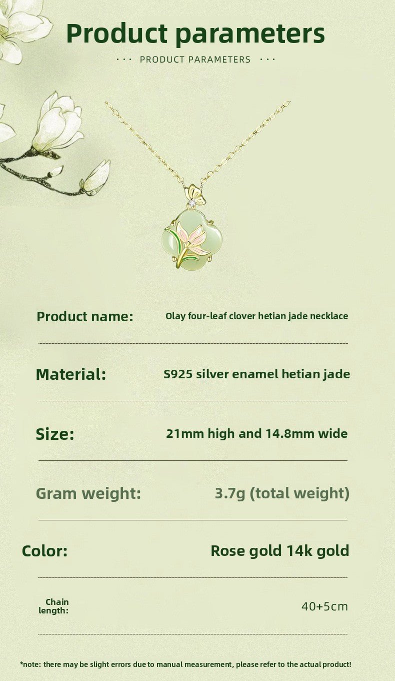 jade flower necklace - 925 silver hetian magnolia clover | star8s