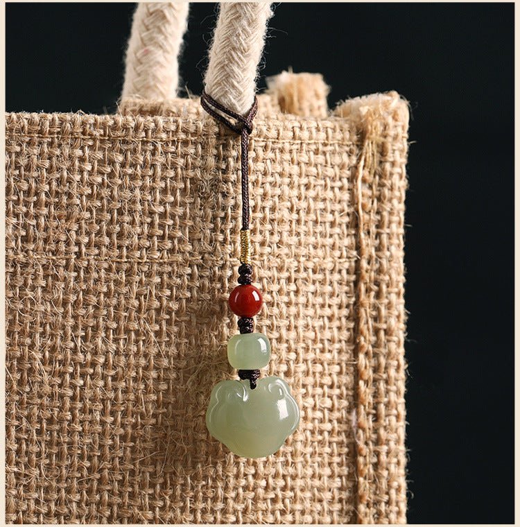 jade keychain: hetian ruyi lock with nanjiang red agate | star8s