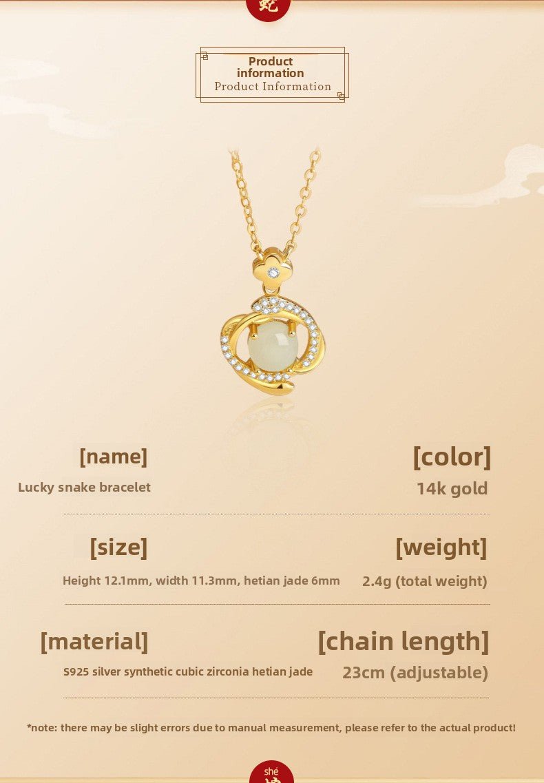 jade snake pendant - 925 silver hetian lucky snake necklace | star8s - star8s