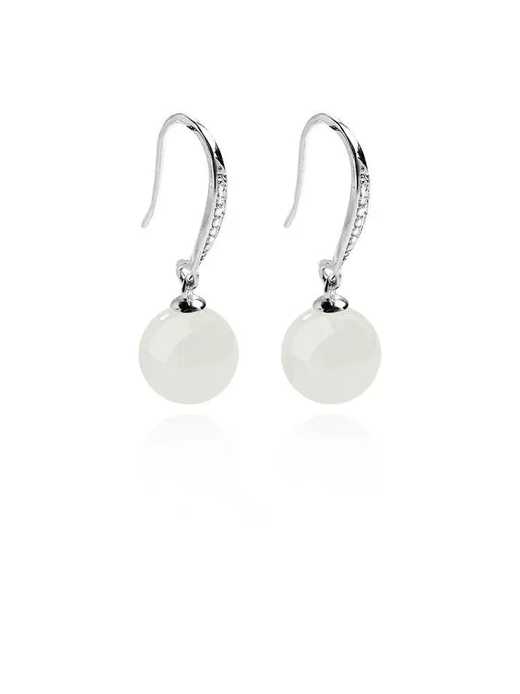 luxury hetian jade ball earrings - ice silver drops for elegant women | star8s