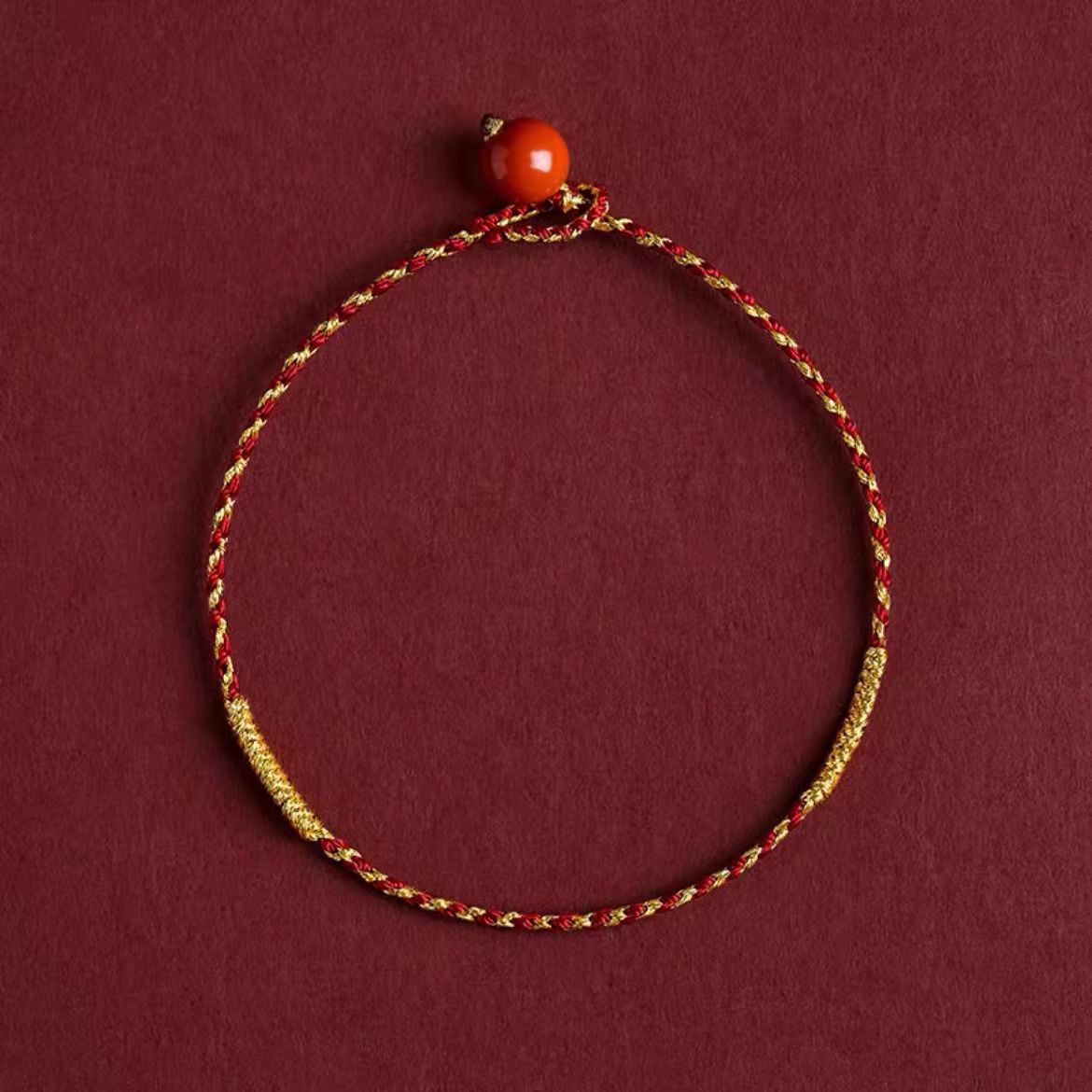 natural cinnabar bead red string bracelet – handwoven square knot adjustable lucky charm - star8s