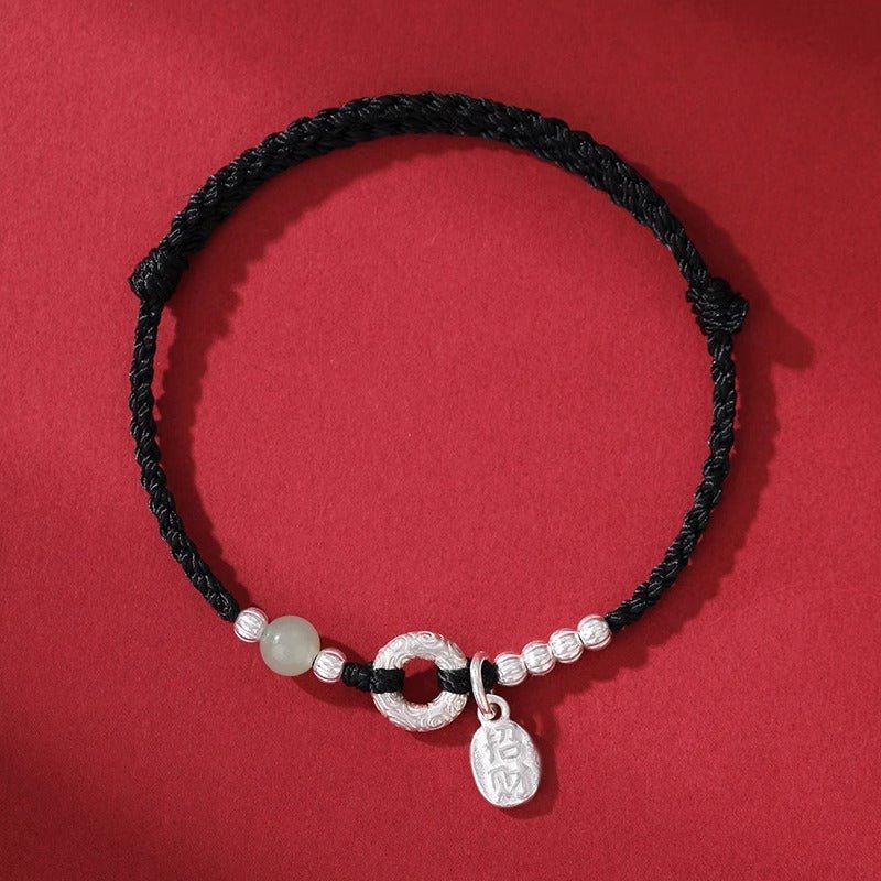 natural hetian jade & 925 silver red string bracelet with peace knot – handmade, couple gift, vintage style - star8s