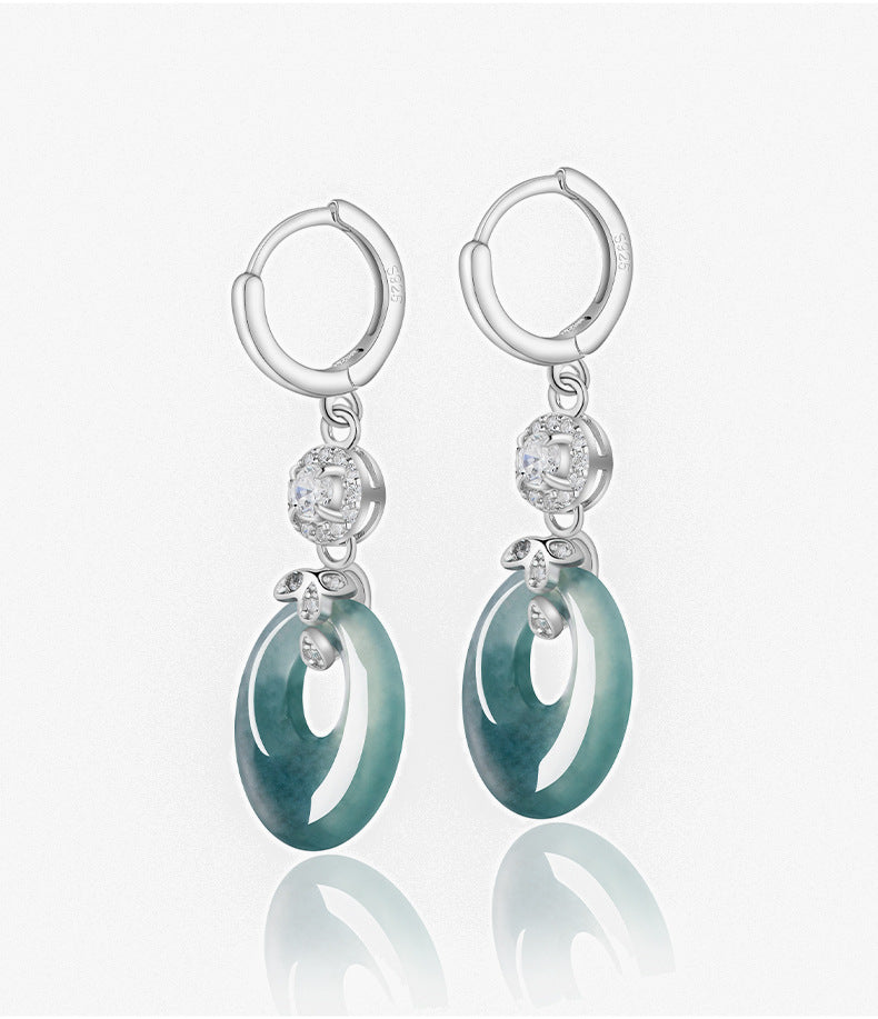 s925 silver natural jadeite jade ring blue water earrings – fashion women’s - star8s