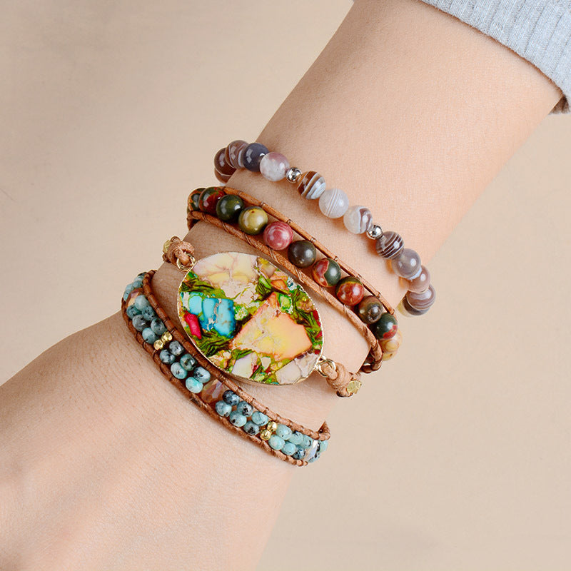 imperial jaspor boho wrap bracelets handmade multilayer leather beaded bracelet for women - star8s
