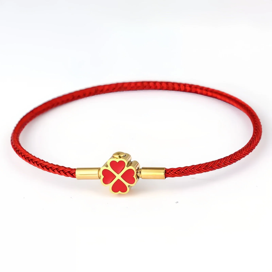 red string bracelet for women men stainless steel four leaf clover braided leather bracelet lucky protection amulet kabbalah red rope wristband friendship jewelry gift 8.3 inches