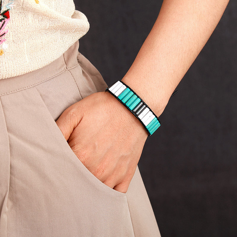 rhodonite braided leather bracelet – handmade turquoise & leather boho jewelry for women and men - star8s