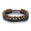 Men’s Beaded Stone Bracelet - Tiger Eye Beads with Genuine Leather Cord - Natural Stone and Agate Bracelet