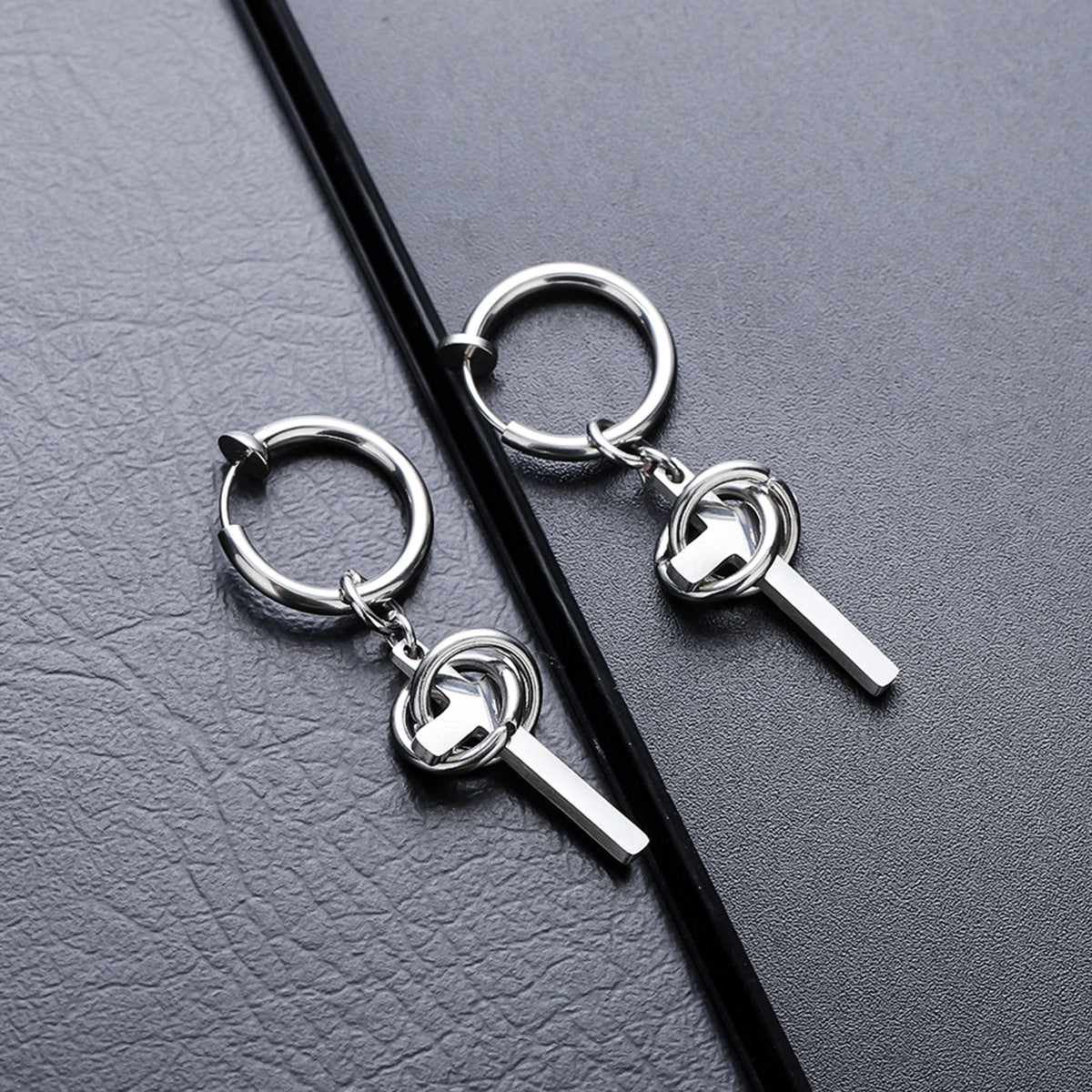 men's cross drop hoop earrings titanium steel non tarnish twisted wire entwined cross dangle earrings punk gothic hip hop ear jewelry streetwear ear clips for men pierced non-pierced silver color