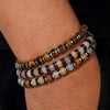 Men's Tiger Eye & Black Agate Natural Stone Beaded Bracelet – Simple Vintage Wristband