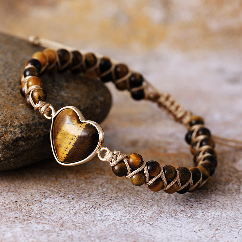 natural stone braided heart adjustable bracelet for men | tiger eye handmade bracelet - star8s