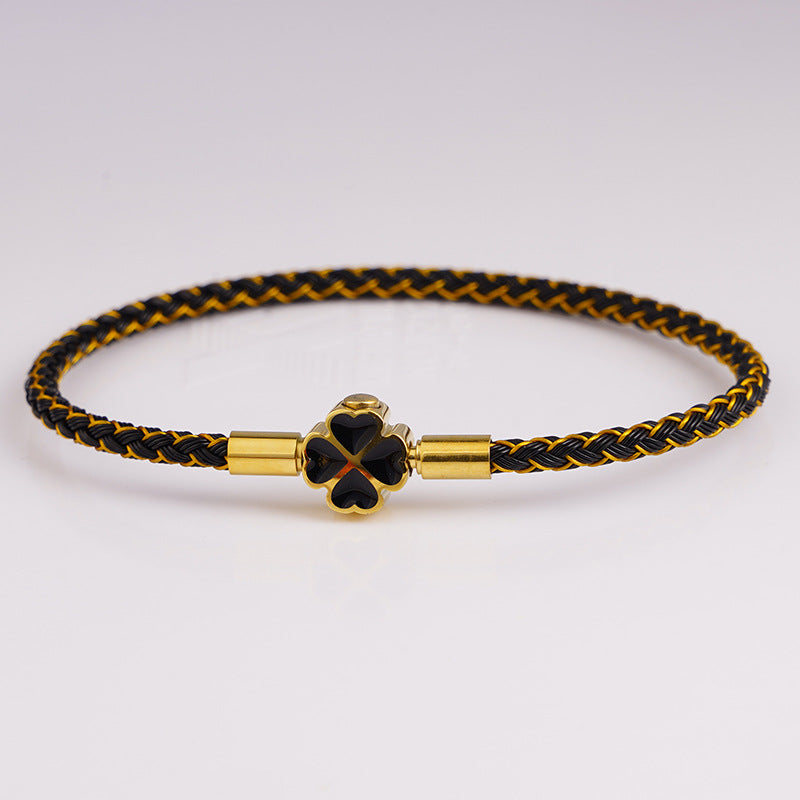 3mm four leaf clover wire rope bracelet stainless steel enamel lucky charm bangle waterproof braided cord jewelry gift for women